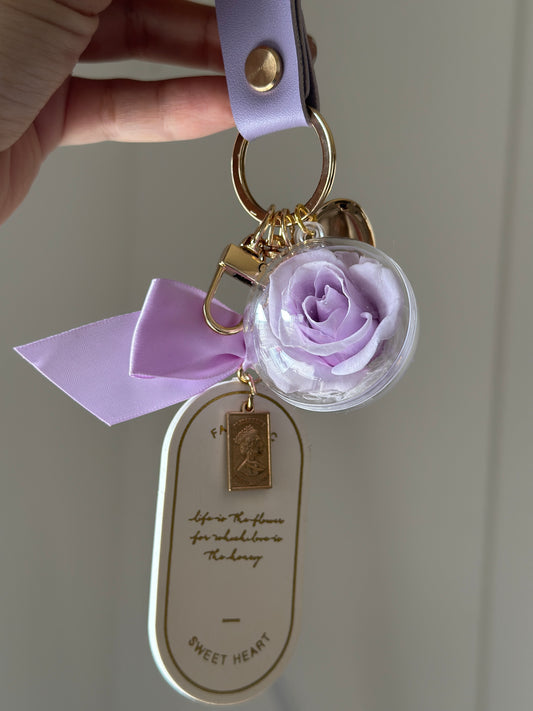 Keychain purple with Mini Eternal Rose , MIROSE ETERNAL ROSE